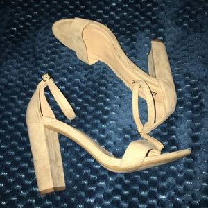 Suede nude ankle strap heels